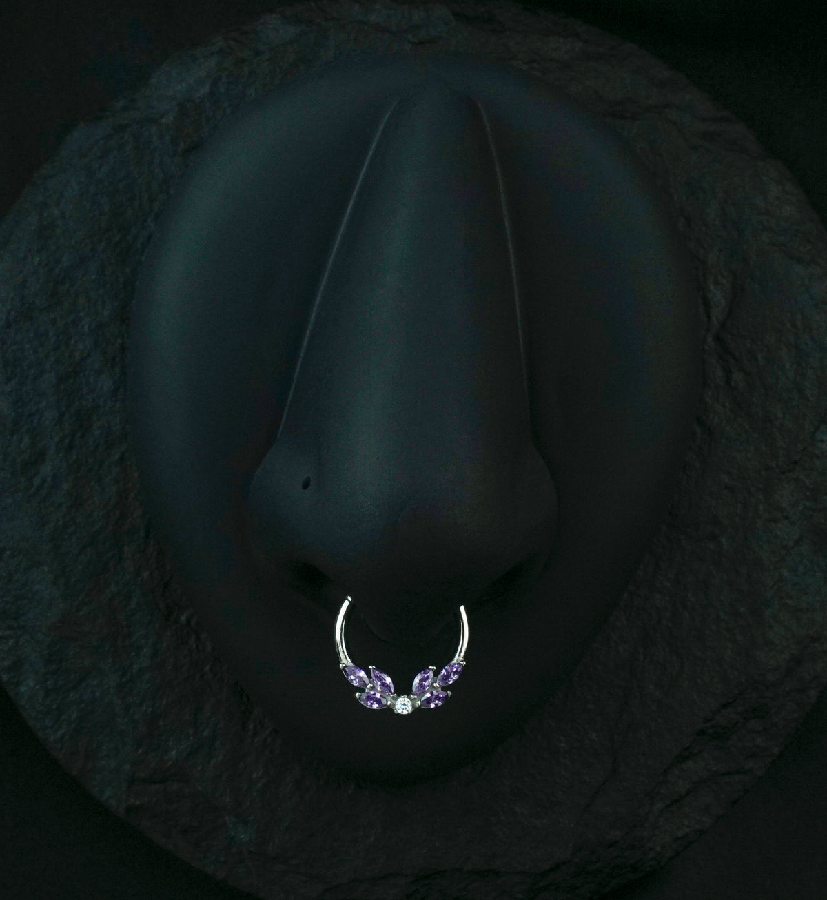 Wreath Amethyst CZ Stainless Steel Hinged Segment Ring