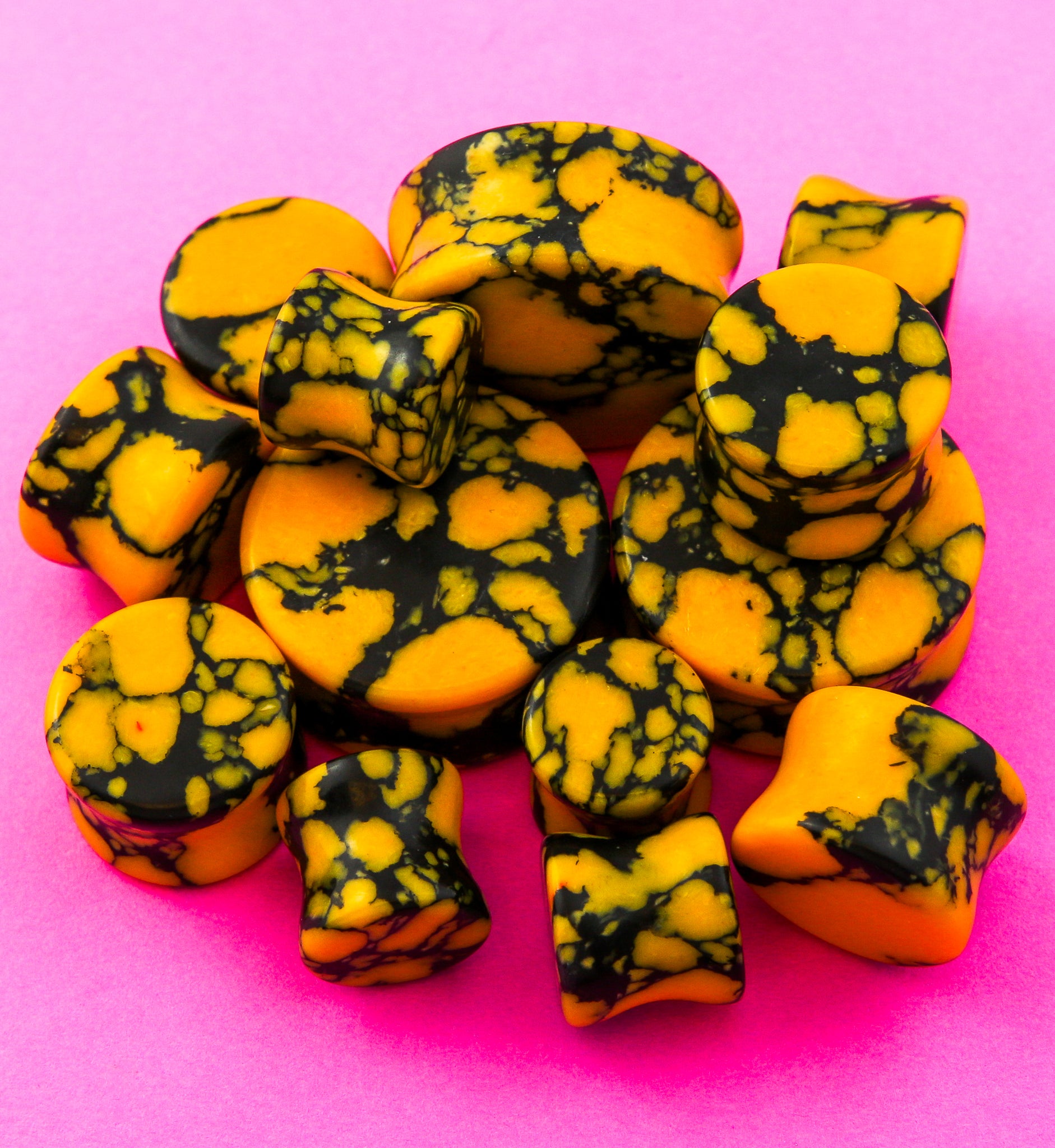 Yellow And Black Howlite Stone Plugs