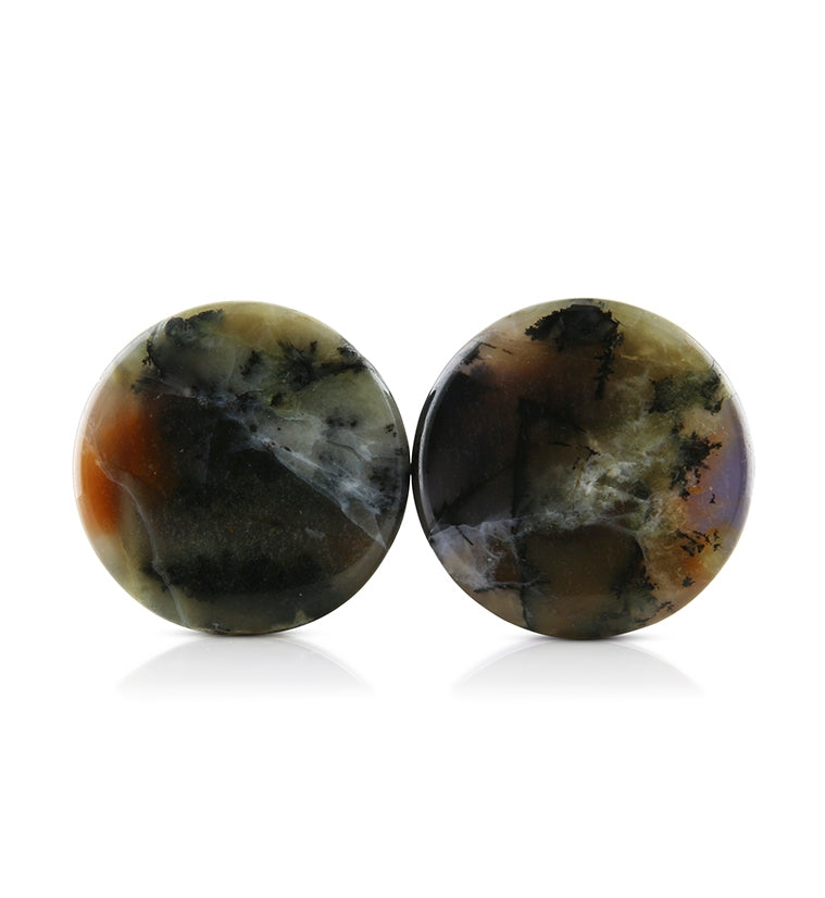 Amethyst Sage Dendritic Chalcedony Stone Plugs 3/4" (19mm) Version 6