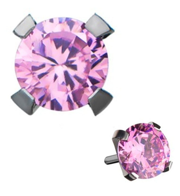 Titanium Threadless Pink Prong CZ Swarovski Top