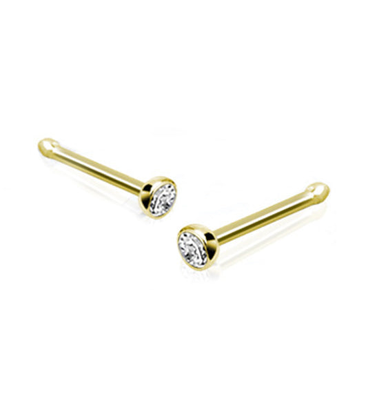 20G 14kt Gold CZ Nose Stud Ring