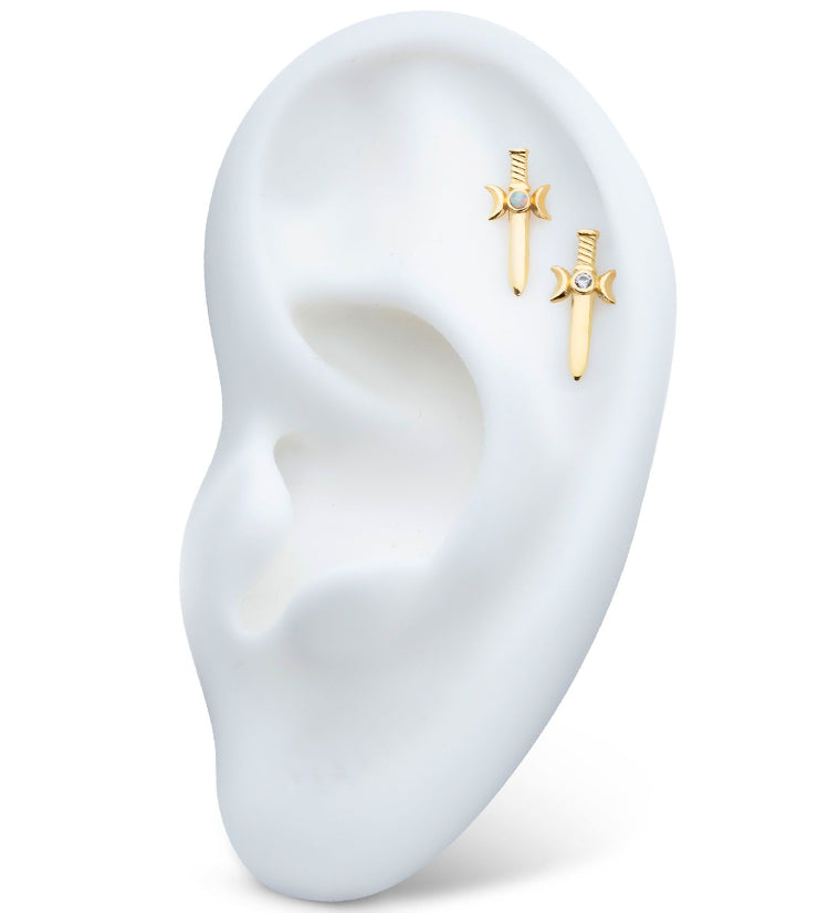 14kt Gold Dagger Clear CZ Threadless Top