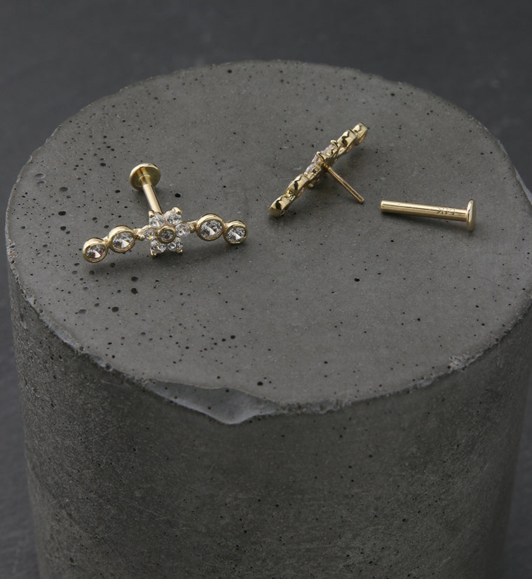 14kt Gold Flower Arch CZ Threadless Labret