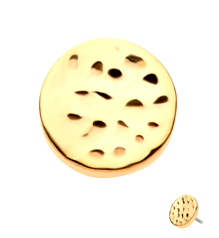 14kt Gold Hammered Round Disk Threadless Top