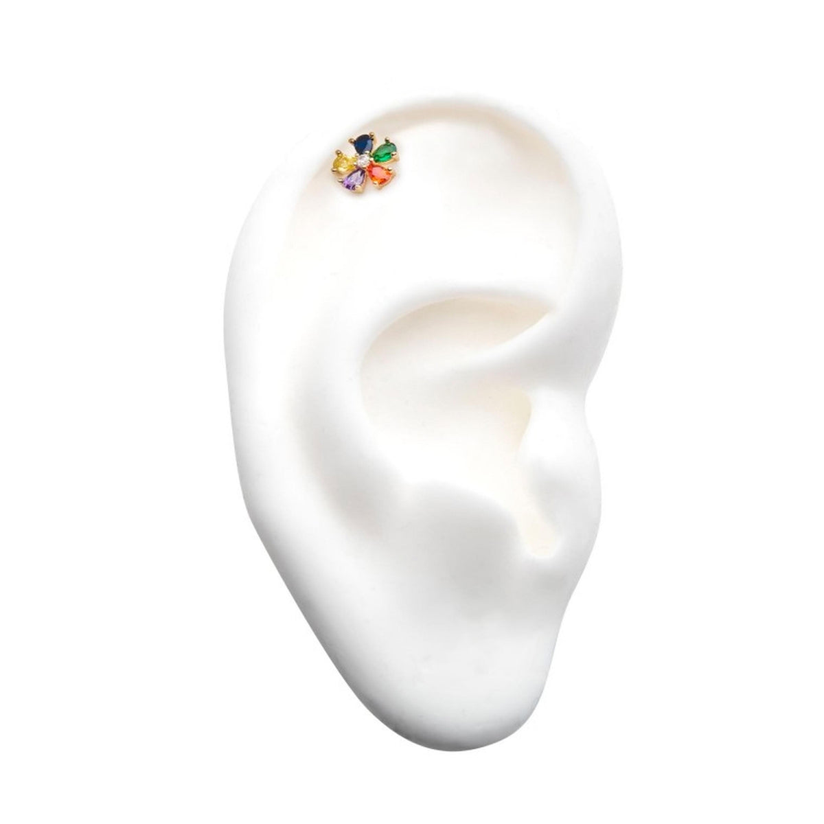14kt Gold Rainbow CZ Flower Threadless Top