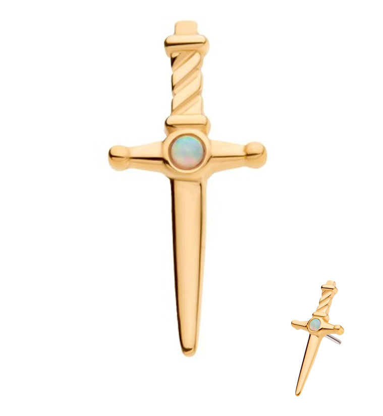 14kt Gold Sword White Opalite Threadless Top