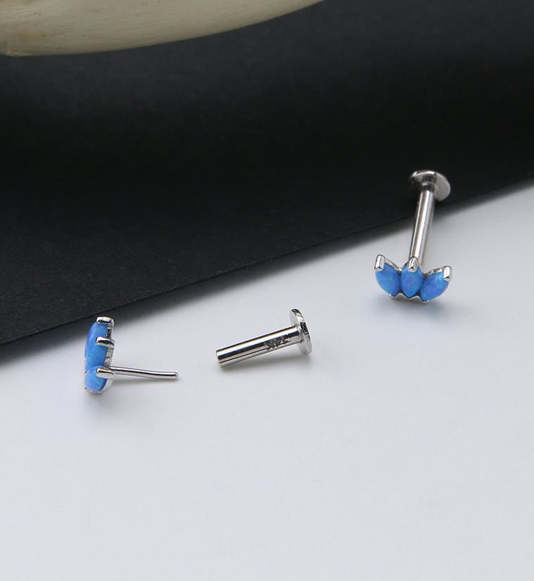 14kt Gold Triple Blue Opal Threadless Labret