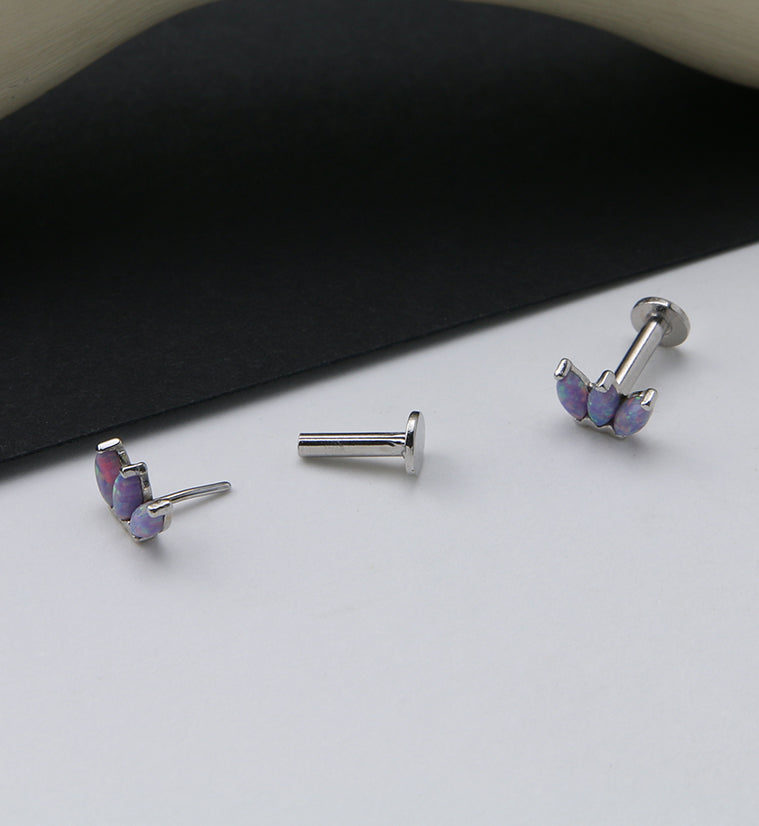 14kt Gold Triple Purple Opal Threadless Labret