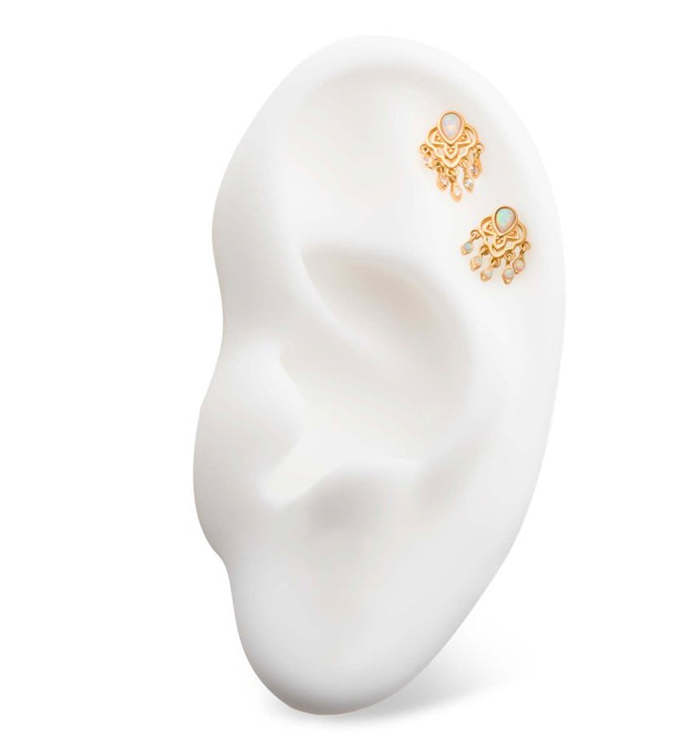 14kt Gold White Opalite Teardrop and Dangle White Opalite Threadless Top
