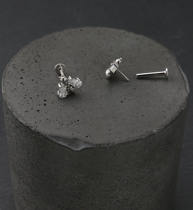 14kt White Gold Bee CZ Threadless Labret