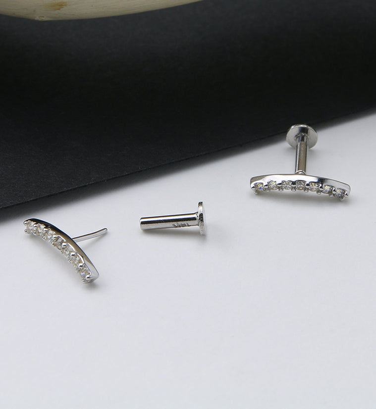 14kt White Gold CZ Arch Threadless Labret