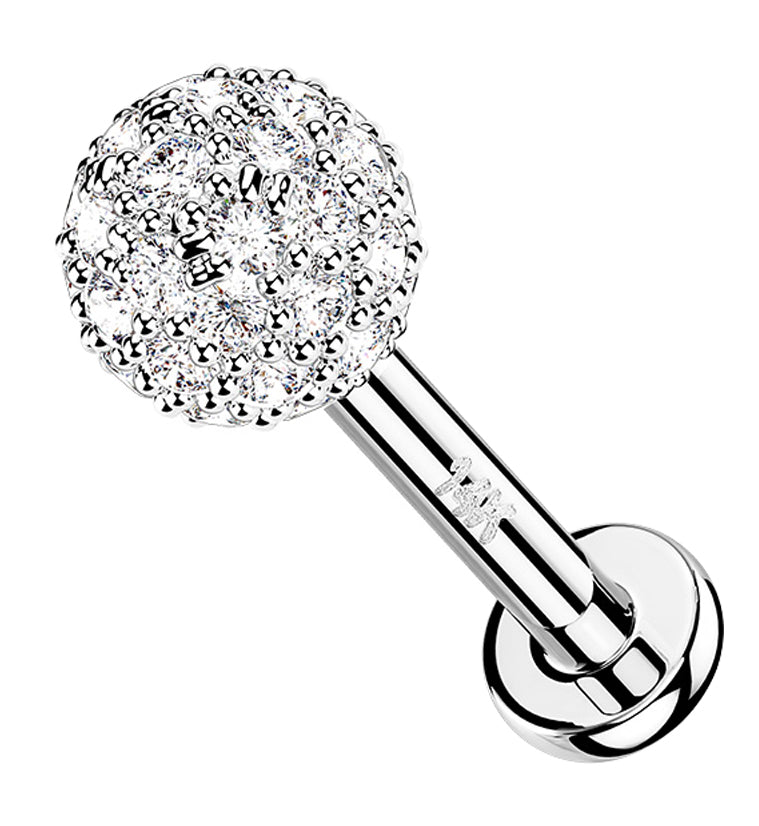 14kt White Gold Clear CZ Ball Labret