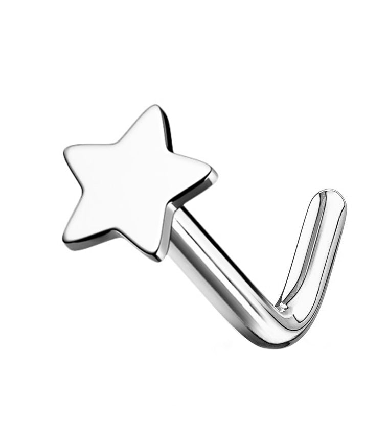 20G 14kt White Gold Star L Shaped Nose Ring
