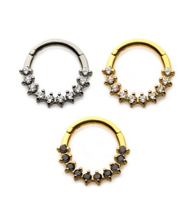 Multi Prong Black CZ Gold PVD Hinged Segment Ring