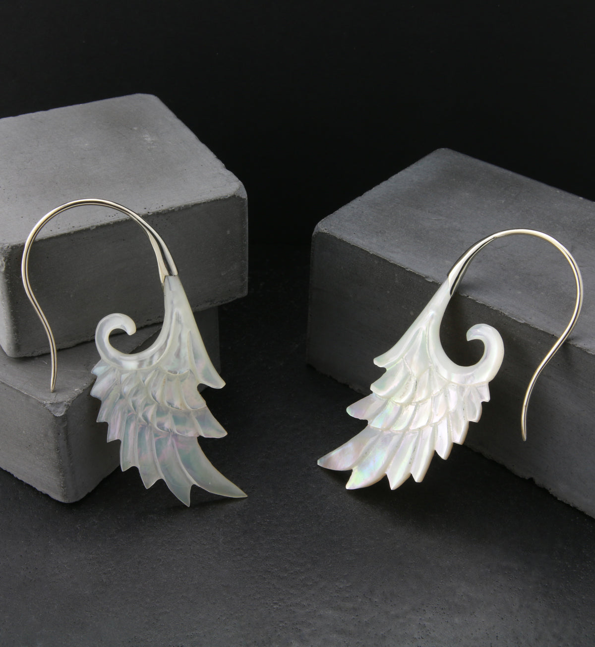 18G Wing White Brass MOP Hangers / Earrings