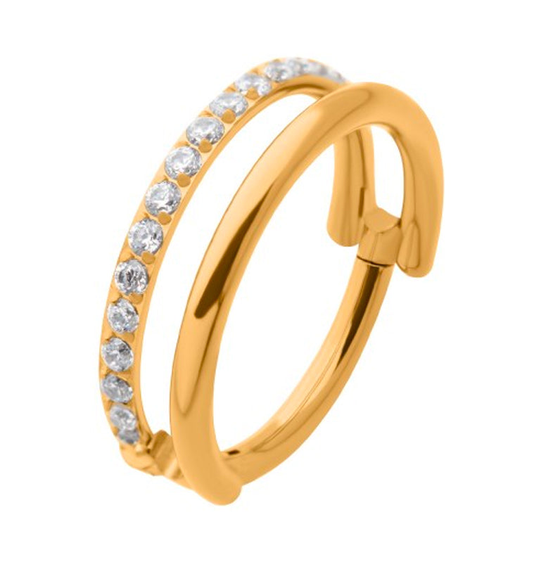 24kt Gold PVD Interval CZ Row Titanium Hinged Segment Ring