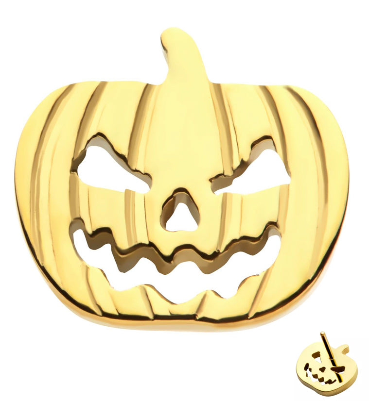 24kt Gold PVD Scary Pumpkin Threadless Titanium Top