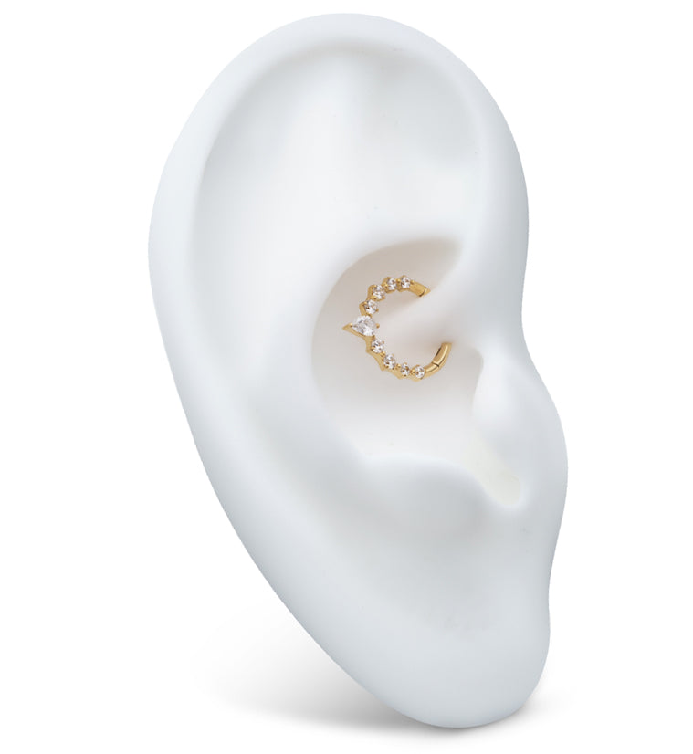 24kt Gold PVD Teardrop Icicle Clear CZ Titanium Hinged Segment Ring