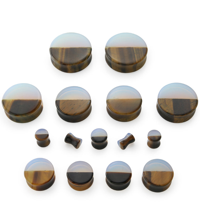 50/50 Opalite And Tigers Eye Stone Plugs