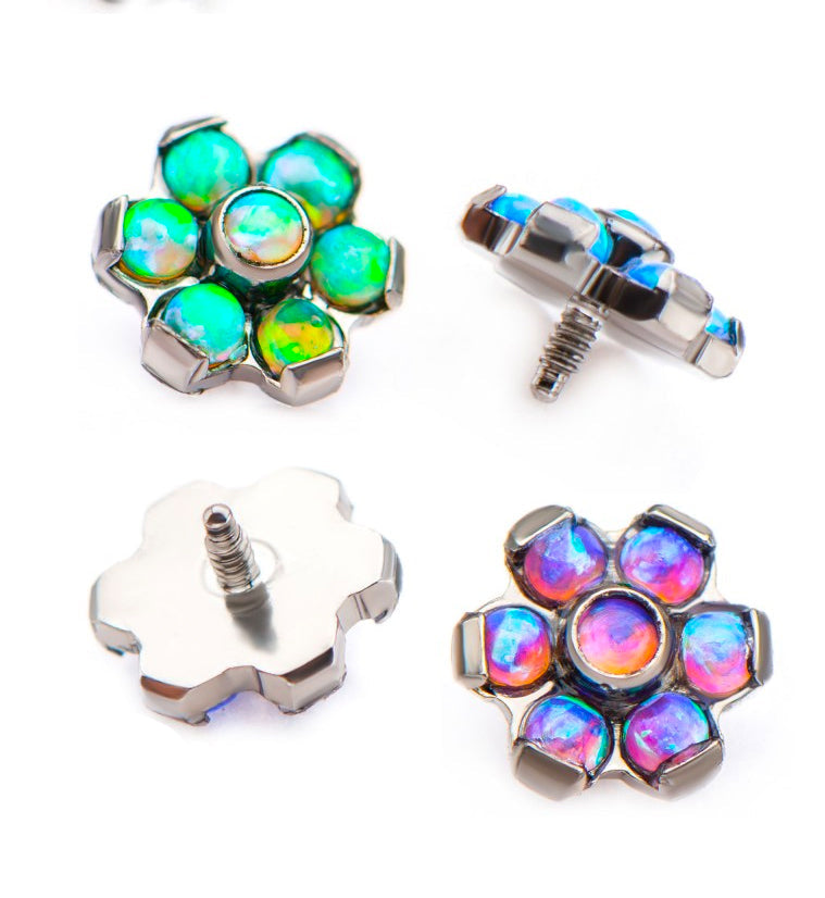 14G Green Opal Flower Titanium Bezel End