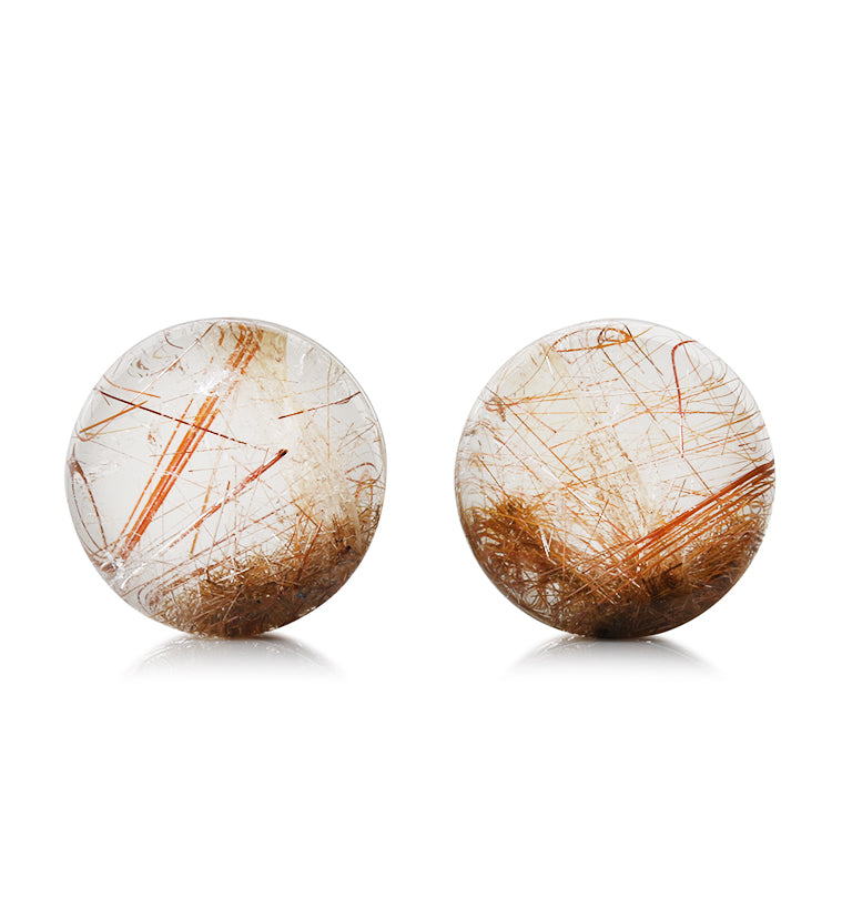 Rutilated Quartz Stone Plugs 3/4 Inch (19mm) Version 5