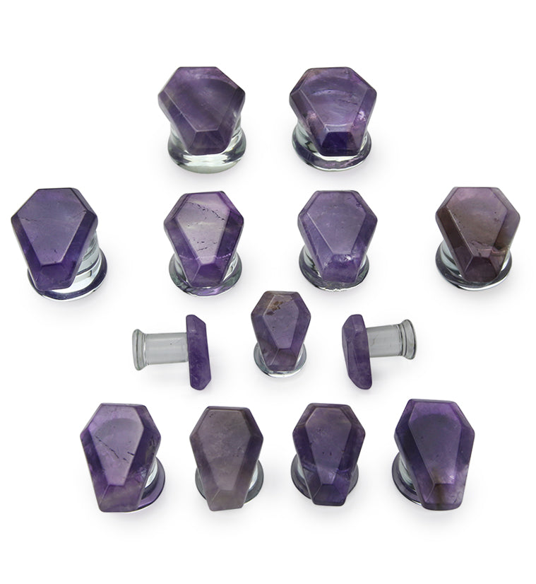 Amethyst Stone Coffin Double Flare Glass Plugs - Gauges
