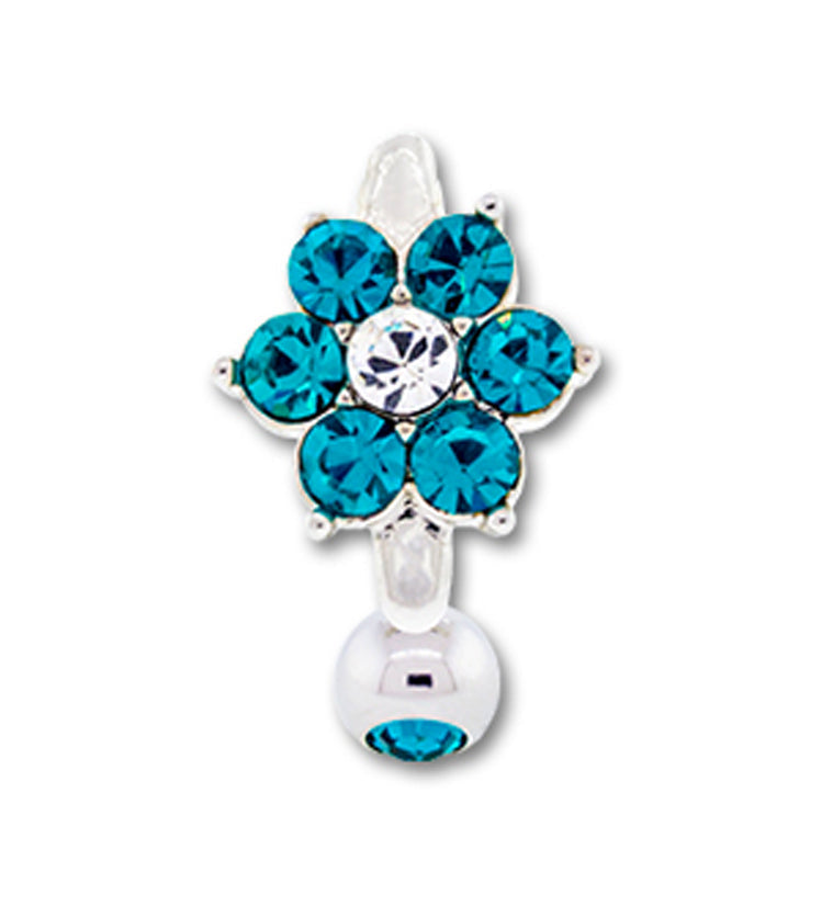 Aqua CZ Flower Belly Button Ring