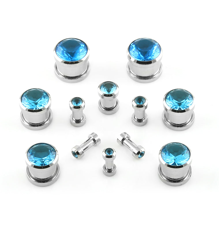 Teal CZ Diamond Steel Plugs