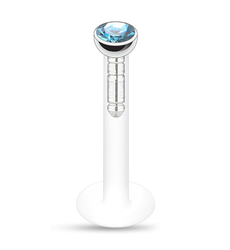 16G Push Top Aqua CZ Labret