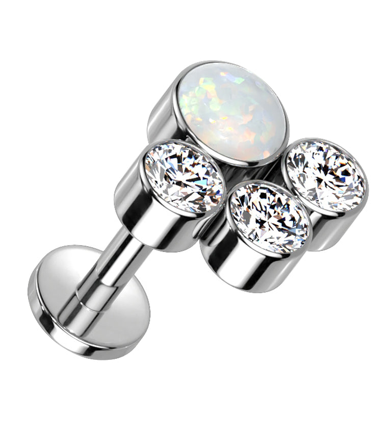 Array White Opalite Clear CZ Titanium Internally Threaded Labret