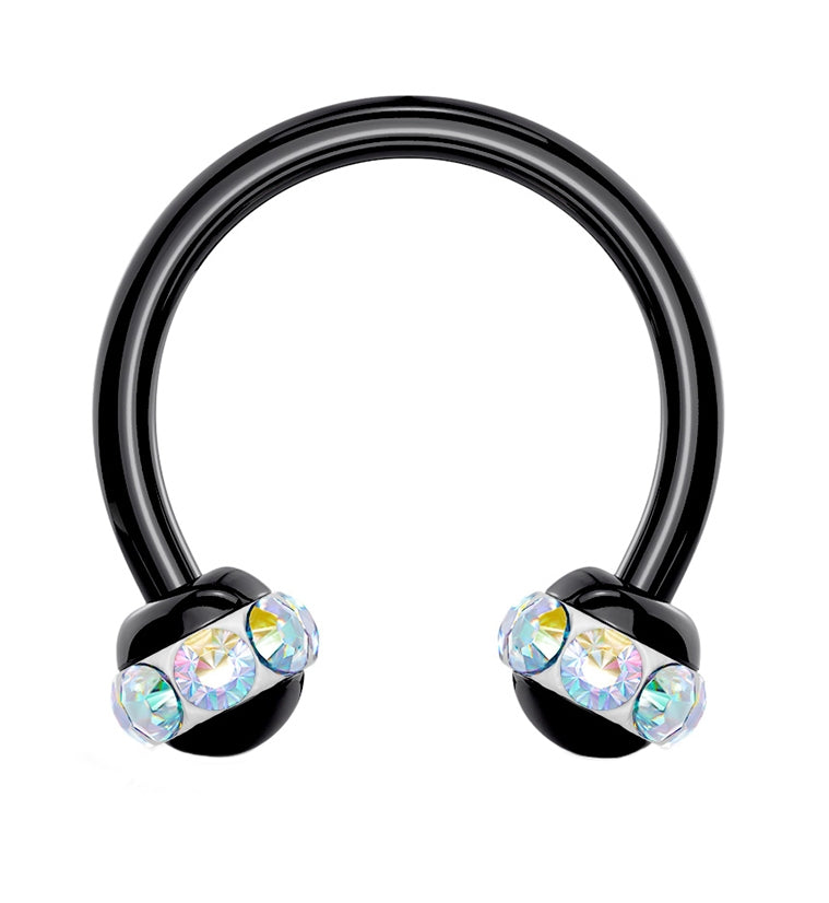Rainbow Aurora Gem Orb Black Circular Barbell