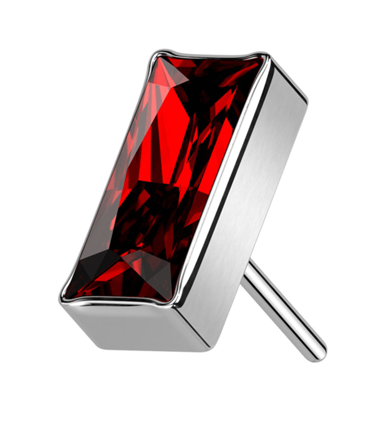 Baguette Red CZ Threadless Titanium Top