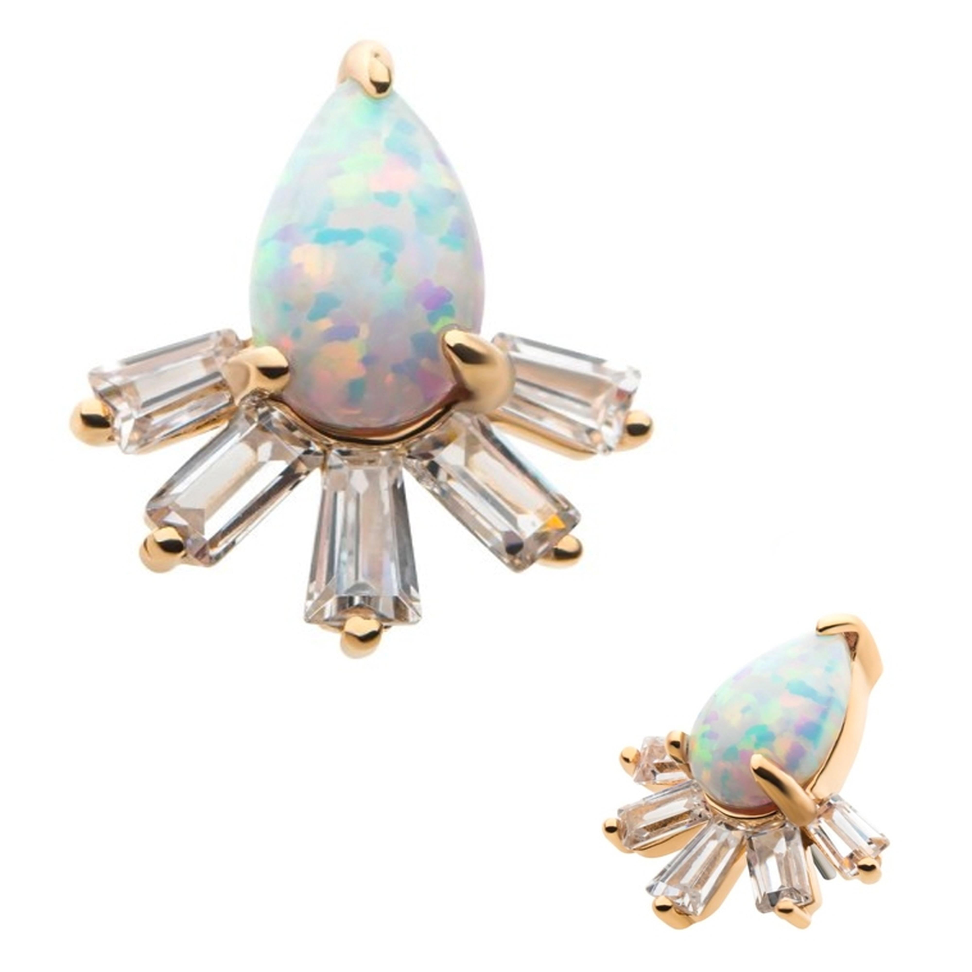 14kt Gold Bawl Teardrop Opalite Threadless Top