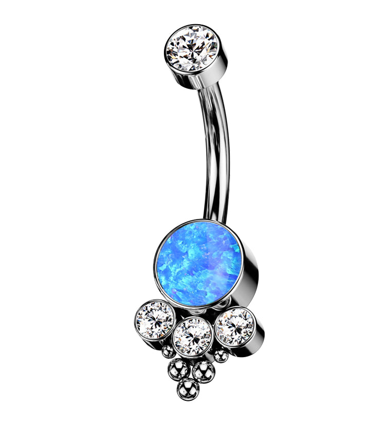 Beaded Blue Opalite Titanium Internally Threaded Belly Button Ring