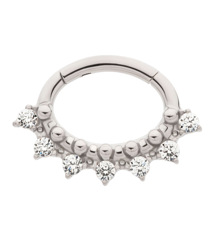 Beaded Clear CZ Titanium Oval Hinged Segment Ring