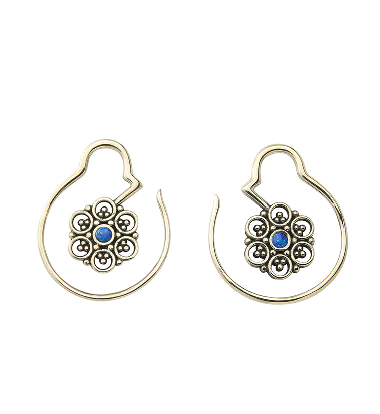 Beaded Floret Blue Opalite Brass Ear Weights