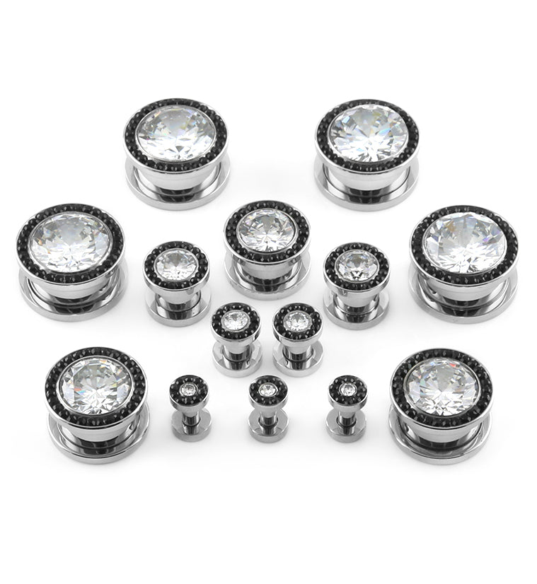 Black & Clear CZ Diamond Stainless Steel Plugs