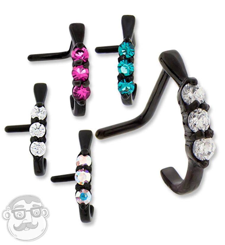 18G PVD Black Gilded Pink CZ Nose Curve Ring