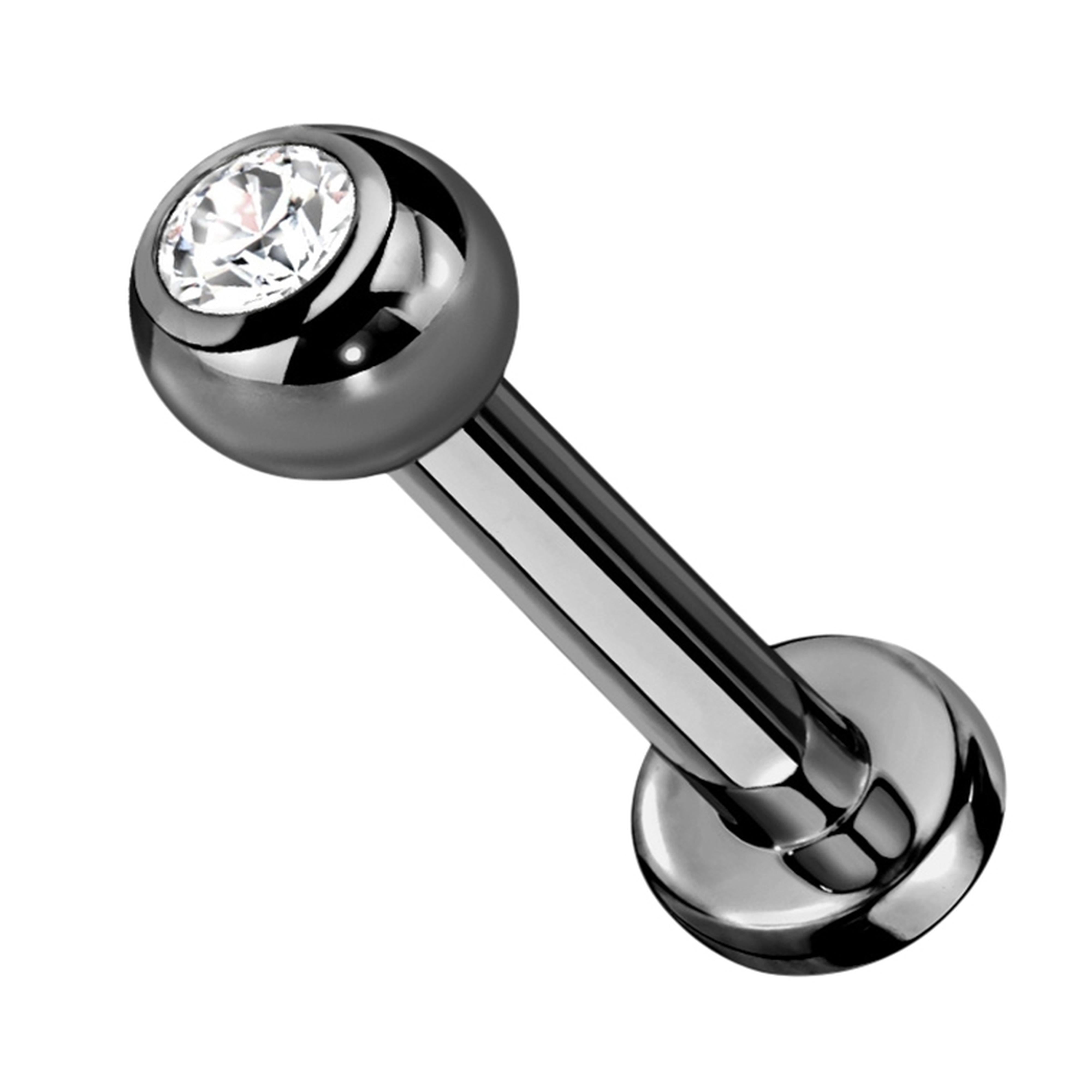 16G Black PVD CZ Top Titanium Labret (Externally Threading)