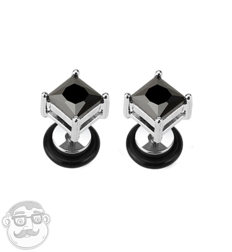 Stainless Steel Black CZ Diamond Stud Fake Plugs / Gauges