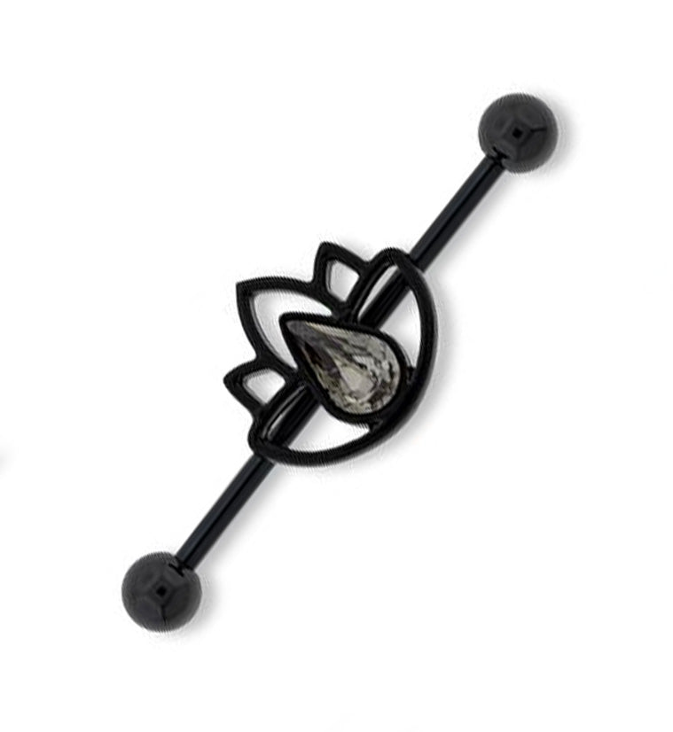 Black Lotus CZ Stainless Steel Industrial Barbell