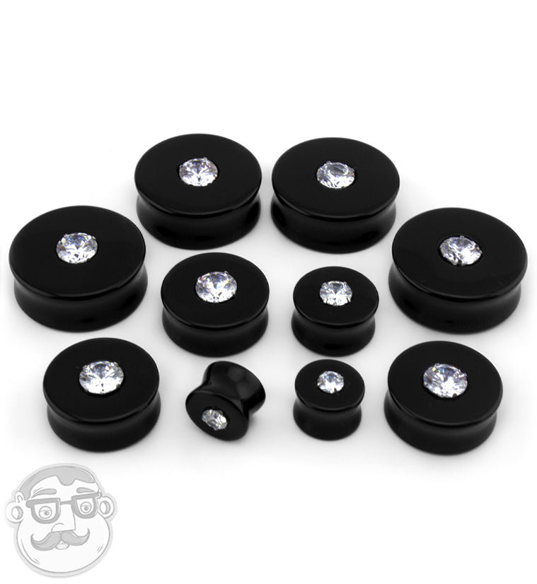 Obsidian Stone Plugs with CZ Inlay