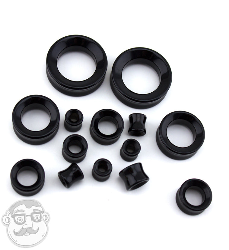 Black Obsidian Stone Double Flare Tunnels