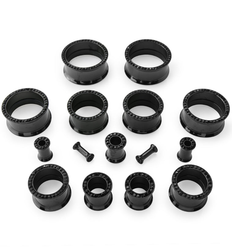 Black PVD Internally Threaded Black CZ Stainless Steel Tunnels