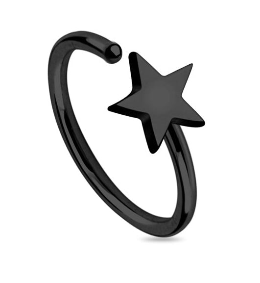 20G Star Black PVD Steel Nose Ring Hoop