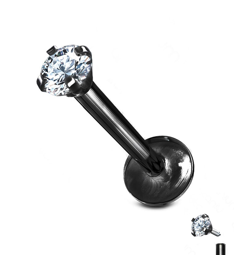 Black CZ Prong Titanium Internally Threaded Labret