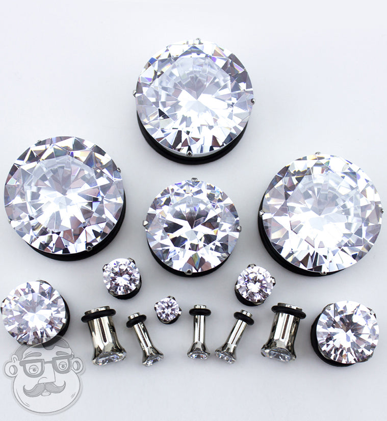 Steel CZ Diamond Ear Tunnels