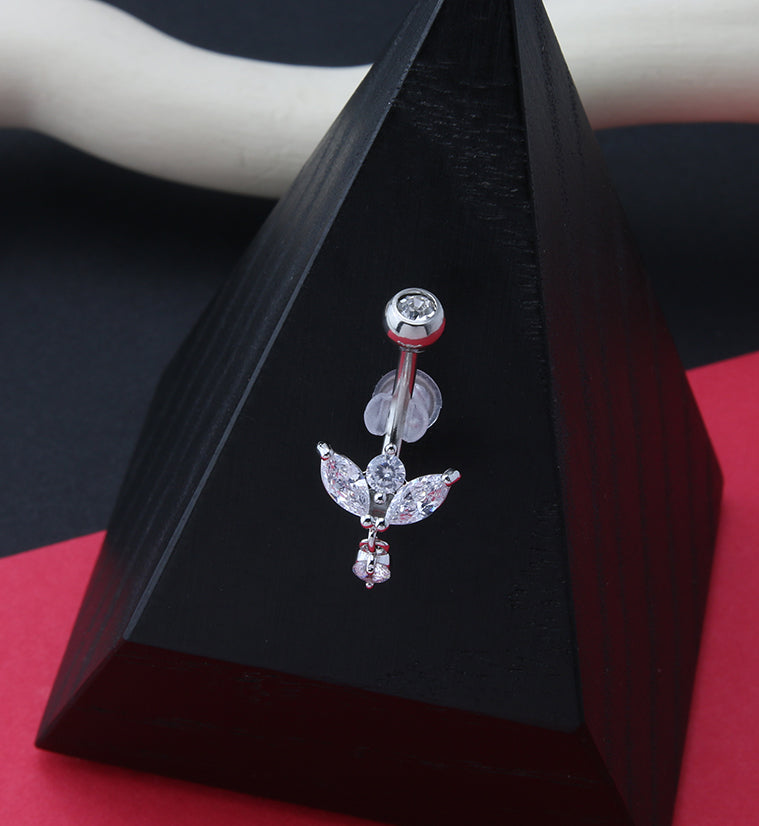 Blooming Flower Dangle CZ Belly Ring