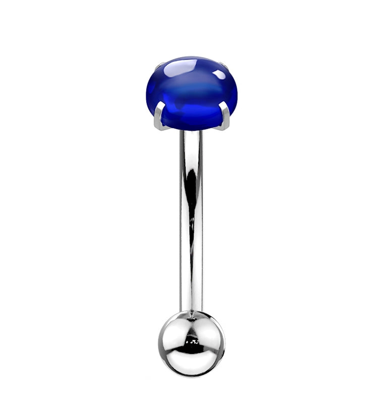 Blue Cabochon Prong Set Stainless Steel Curved Barbell
