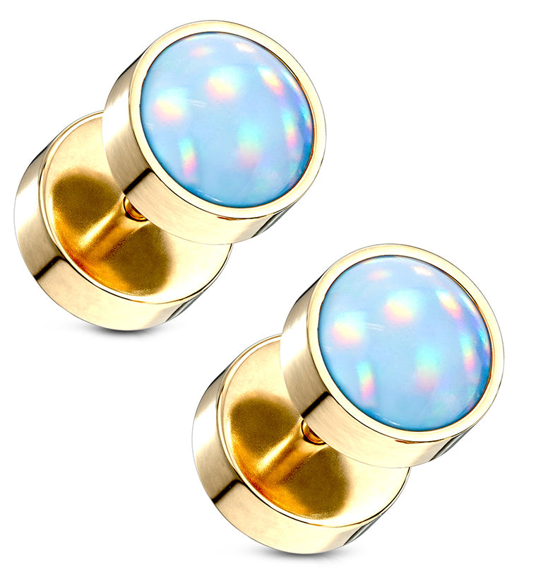 16G Blue Escent Gold PVD Stainless Steel Fake Plugs / Gauges